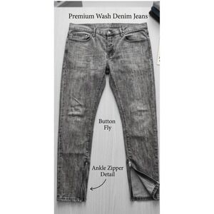 Mnml Mens Grunge Grey Premium Wash Denim Ankle Zipper Button Fly Jeans Size 38